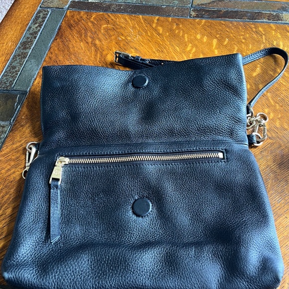 Tory Burch Black Pebbled Leather Fold Over Shoulder Bag - Picture 4 of 6